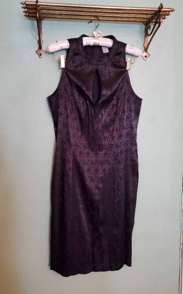 Black Satin Brocade Keyhole Cocktail Dress
